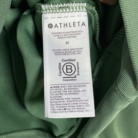 Athleta V-Neck Pullover Sweatshirt Women Green Long Sleeves Size Medium - Picture 5 of 9
